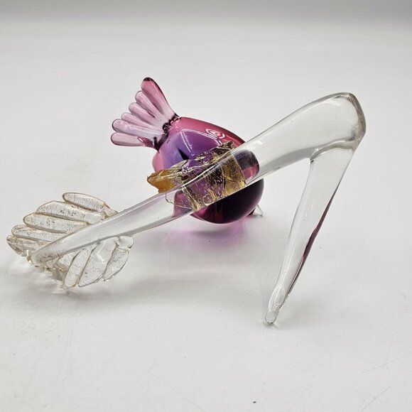Murano Hand Blown Art Glass Bird Sculpture on Gold Fleck Branch Figurine 3.50 in - Picture 10 of 13